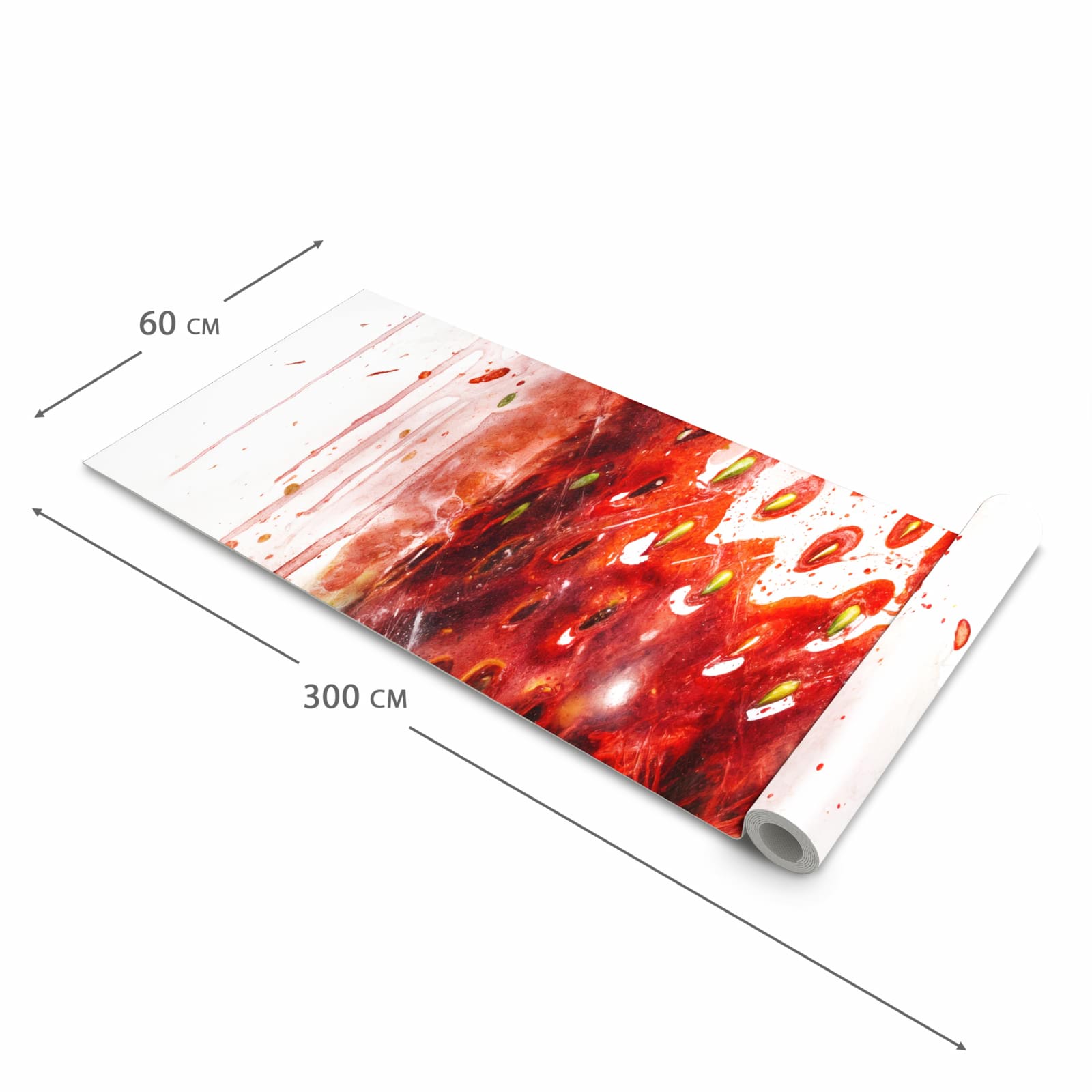 Waschbarer Küchenteppich mit Motiv Erdbeerkunstwerk in der Grösse 60x240 cm für Trittkomfort