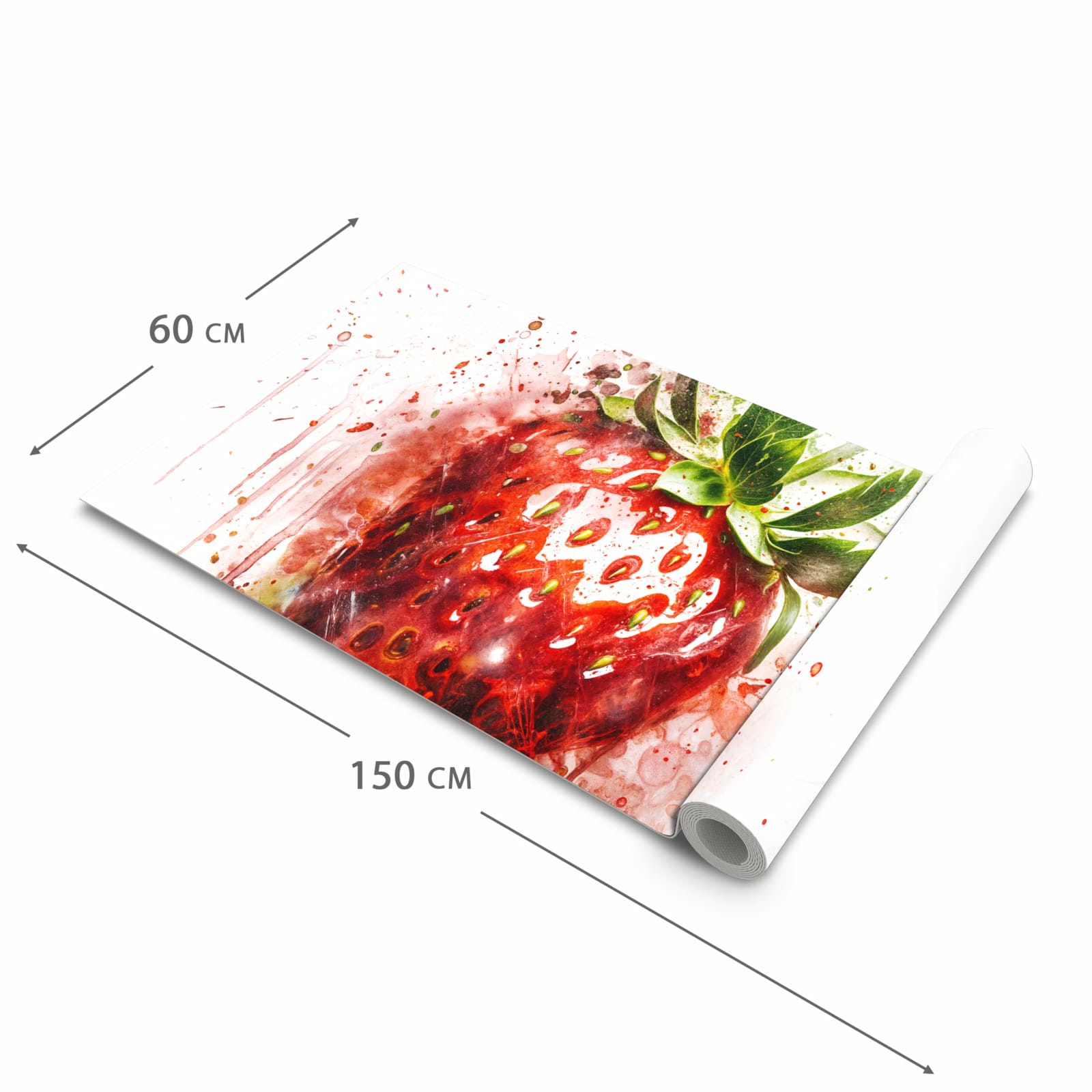 Zeitsparender waschbarer Küchenteppich mit Motiv Erdbeerkunstwerk in der Grösse 60x240 cm