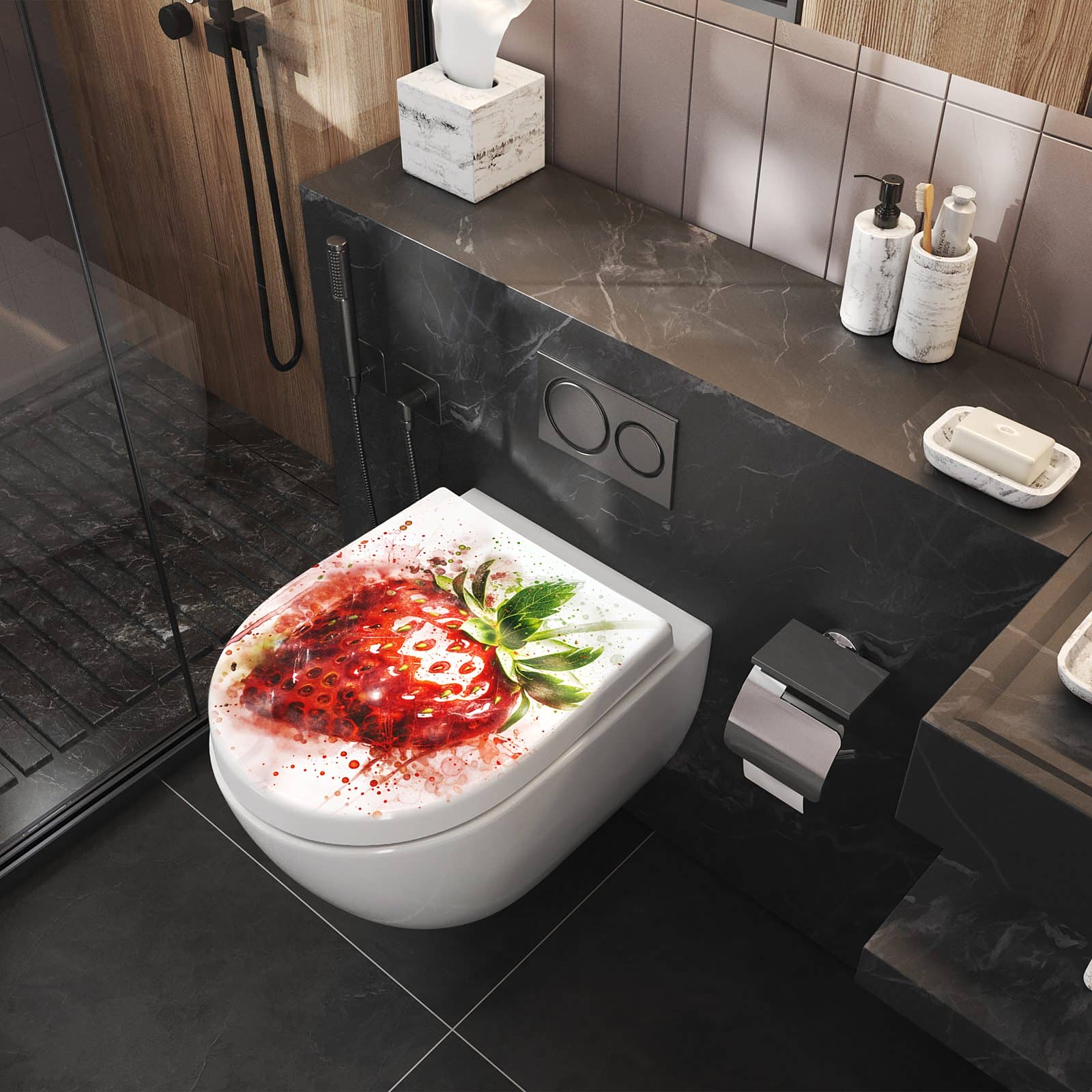 WC-Sitz mit Absenkautomatik Erdbeerkunstwerk