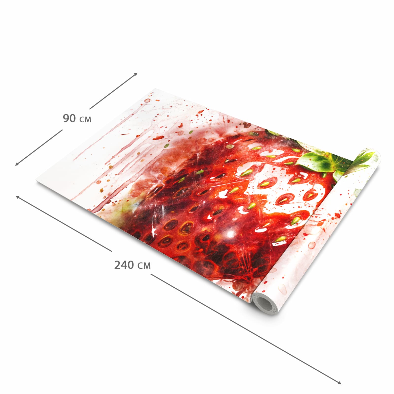 Pflegeleichter waschbarer Küchenläufer mit Motiv Erdbeerkunstwerk in der Größe 60x240 cm