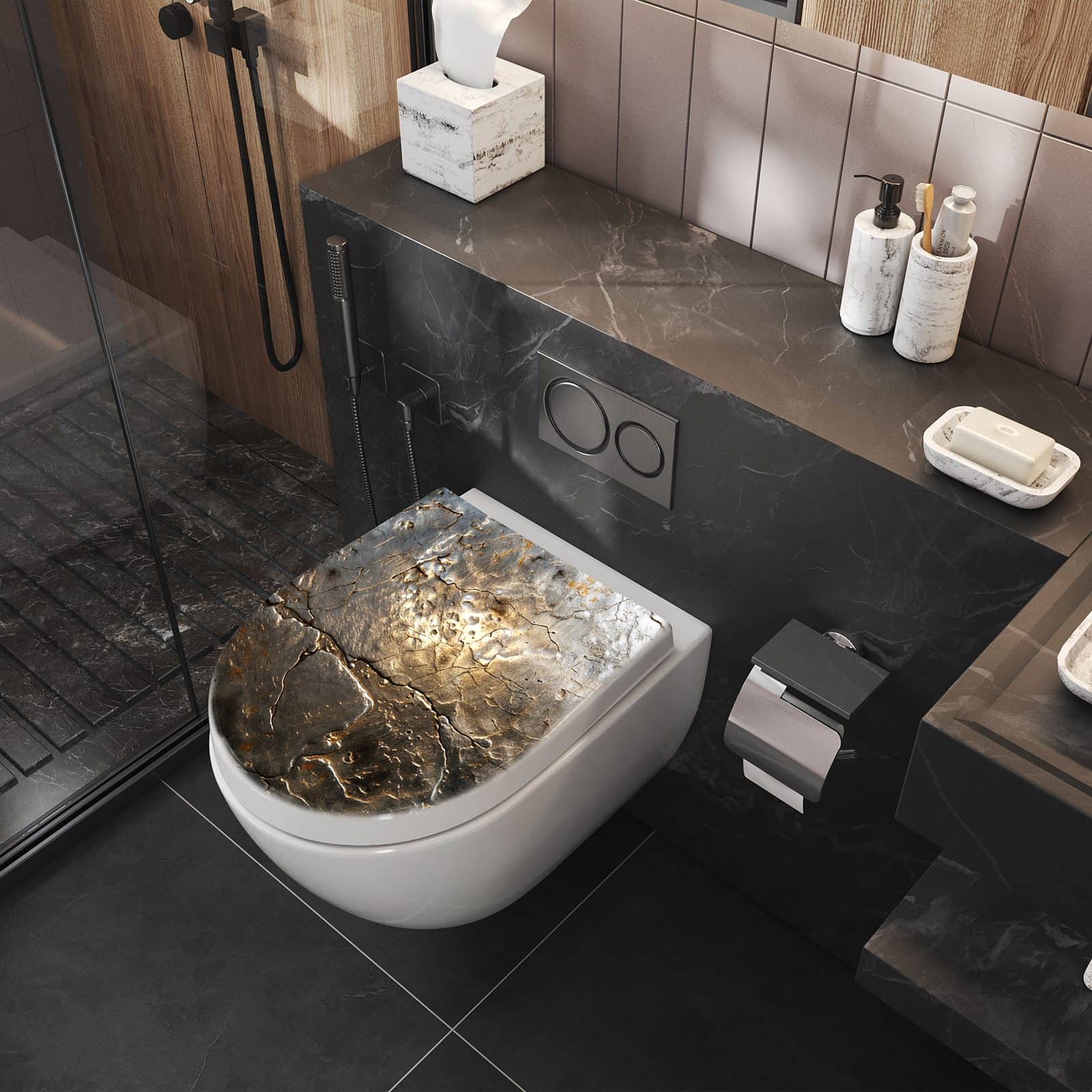 WC-Sitz mit Absenkautomatik Gekrakeltes Metall