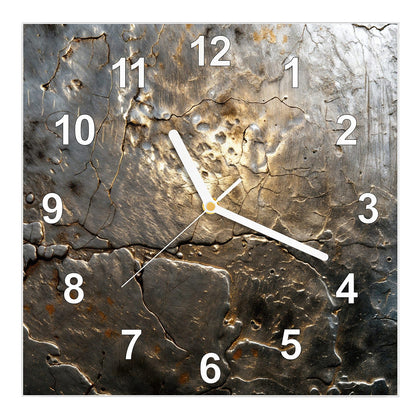 Wanduhr Quadratisch mit dem Motiv Rissiges Metall