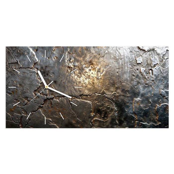 Wanduhr Gekrakeltes Metall aus Glas – Querformat 60 × 30 cm mit Ziffernblatt Linie