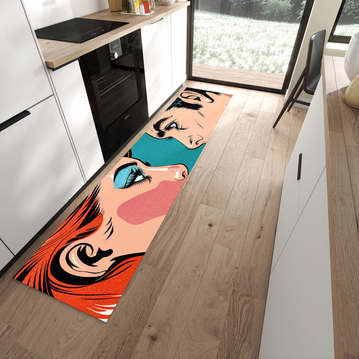 Küchenteppich mit Motiv Pop Art Paar für angenehme Haptik in moderner Küche