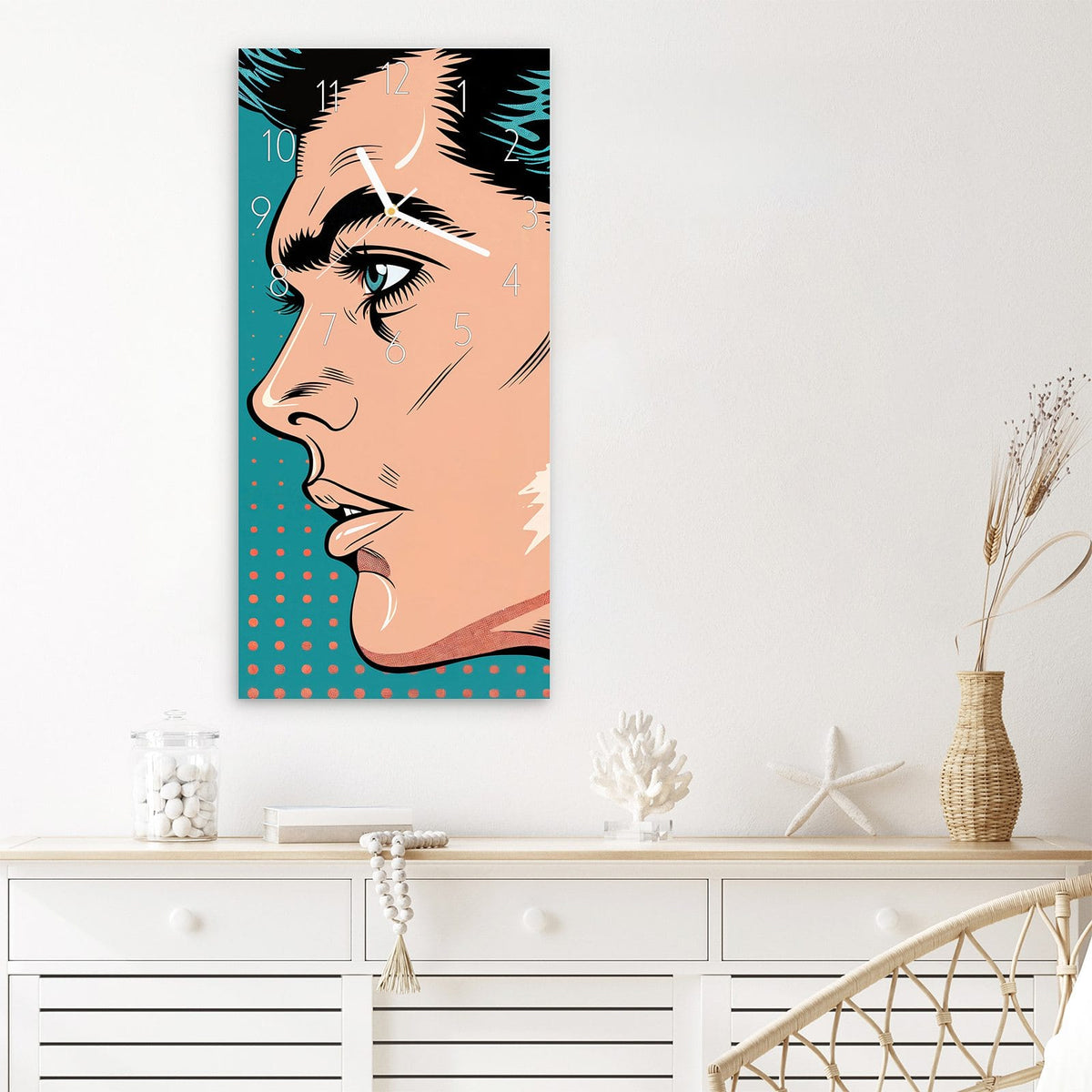 Wanduhr Pop Art Paar aus Glas – Zwei Comic-Gesichter im Profil