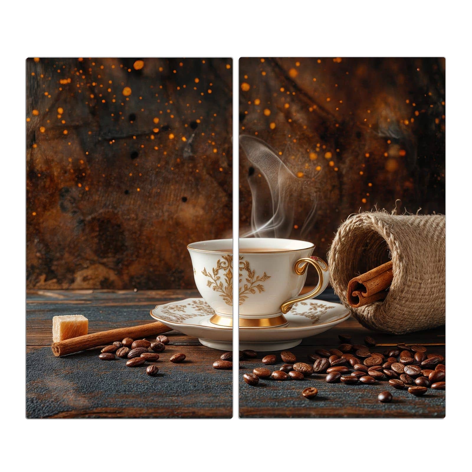 2-teilige Herdabdeckplatten aus Glas mit Kaffee Und Zimt-Motiv in der Frontansicht
