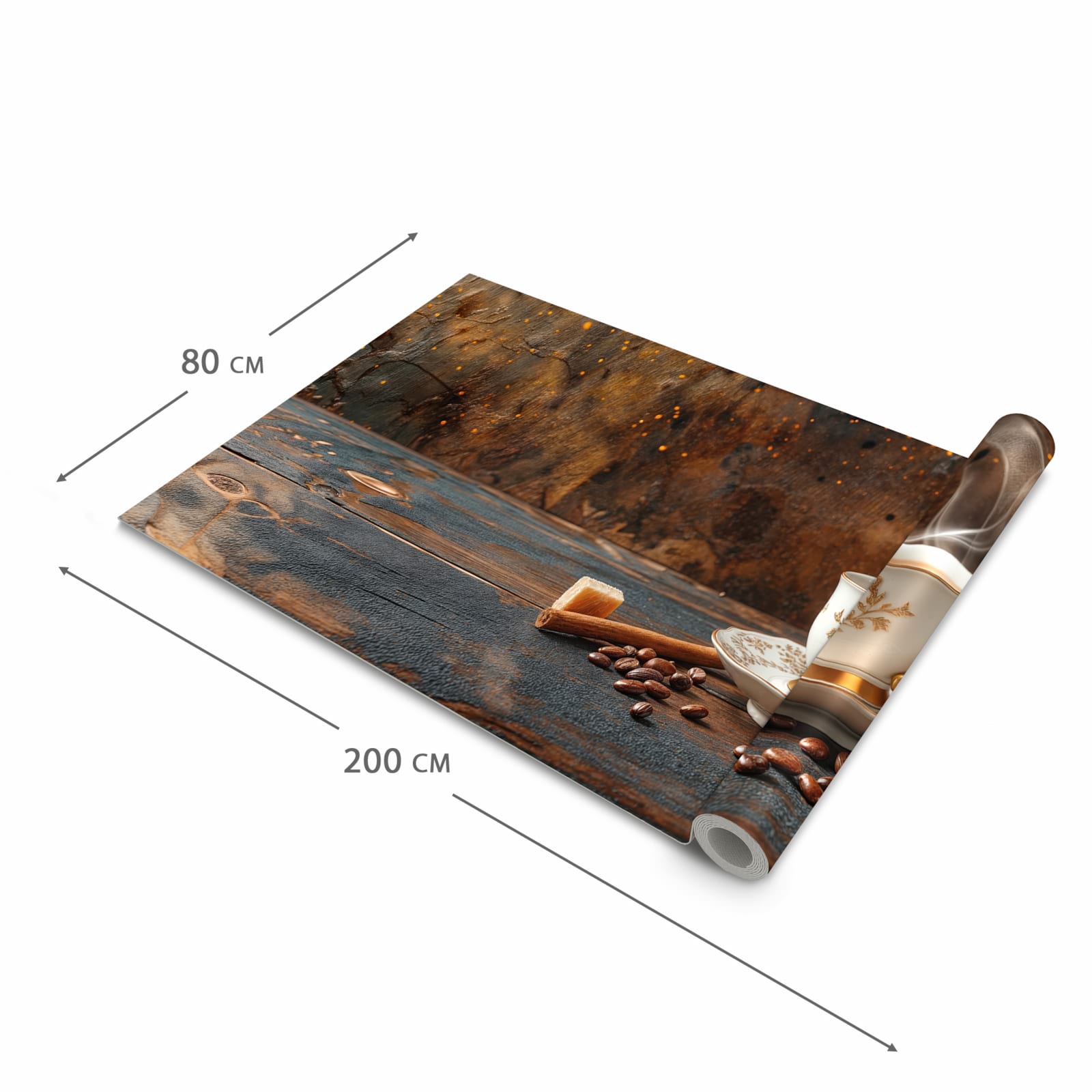 Flacher Küchenteppich mit Motiv Kaffee Und Zimt in der Grösse 60x150 cm, waschbar