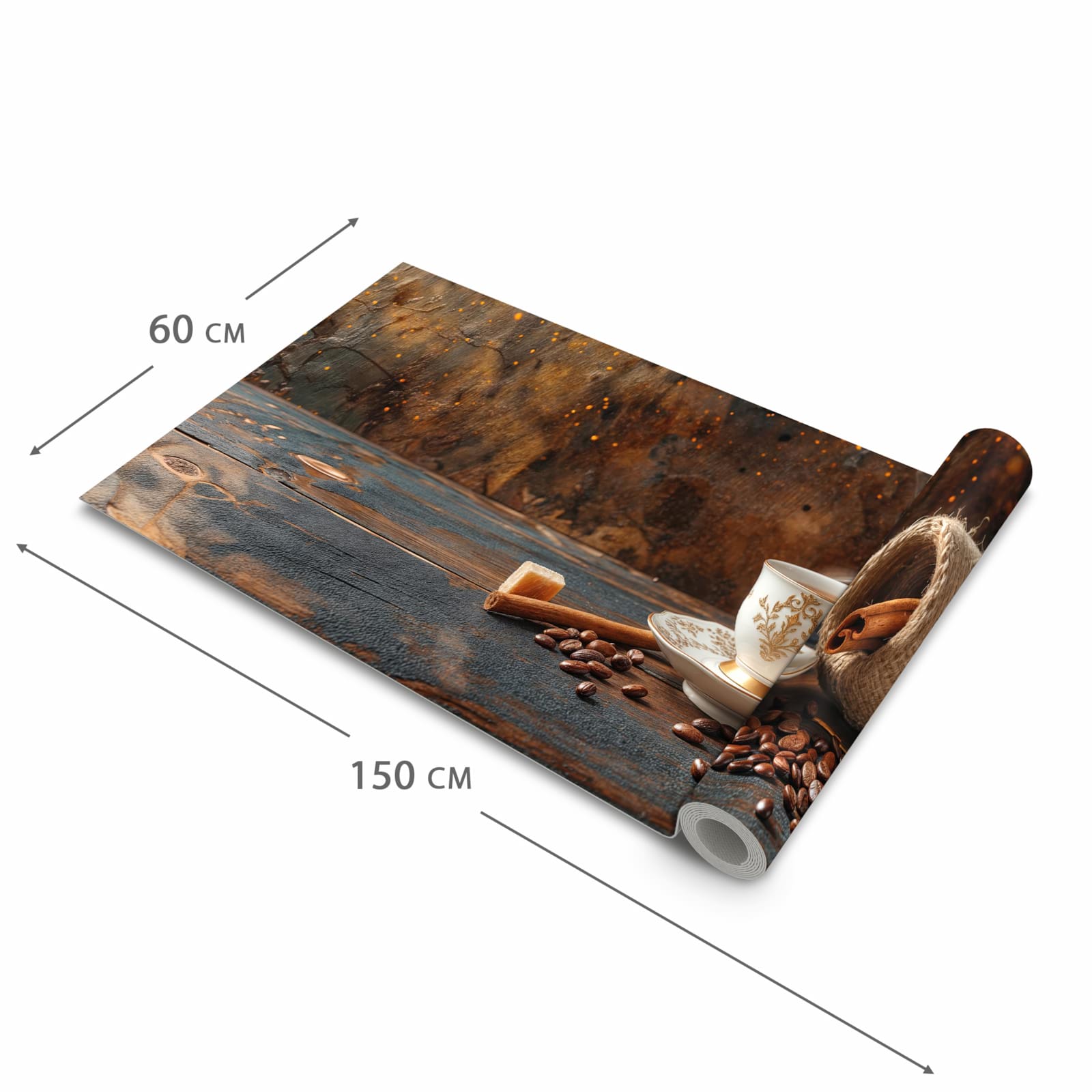 Rutschfester Küchenteppich mit Motiv Kaffee Und Zimt in der Größe 60x150 cm für Trittkomfort