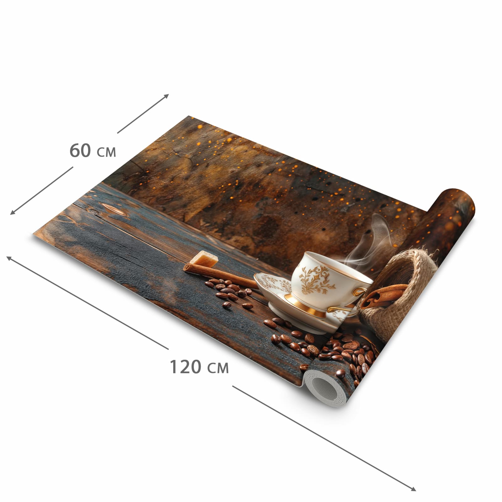 UV-beständiger Küchenteppich mit Motiv Kaffee Und Zimt in der Grösse 60x150 cm