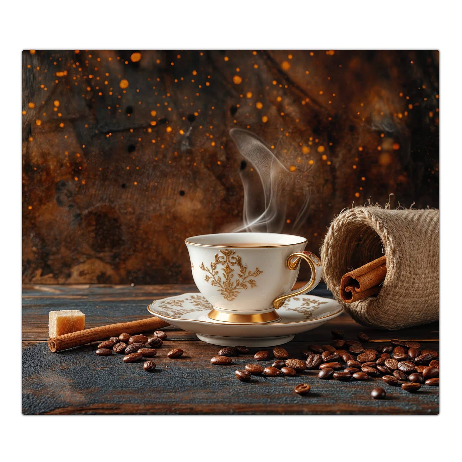 1-teilige Herdabdeckplatten für Ceranfeld mit Kaffee Und Zimt-Motiv in der Frontansicht