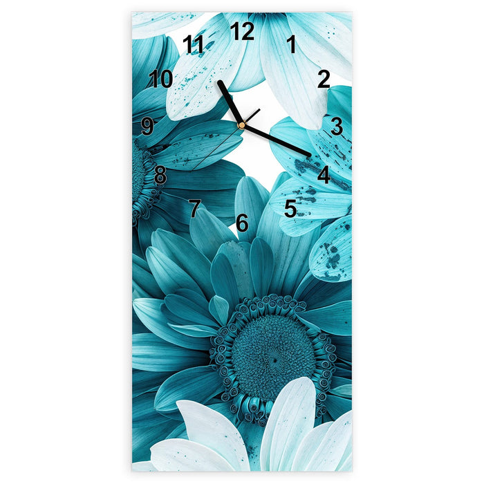Wanduhr Blaue Blütenpracht aus Glas – Hochformat 30 × 60 cm mit Ziffernblatt Modern