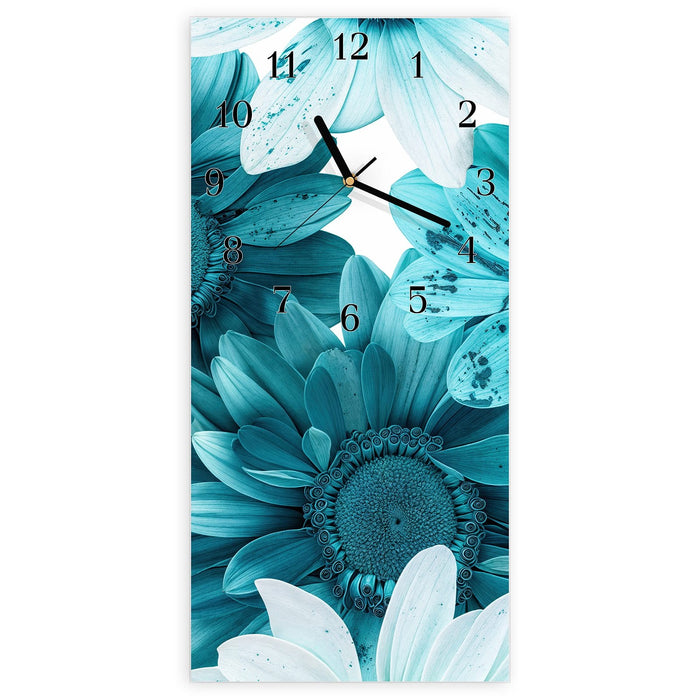 Wanduhr Blaue Blütenpracht aus Glas – Hochformat 30 × 60 cm mit Ziffernblatt Klassisch