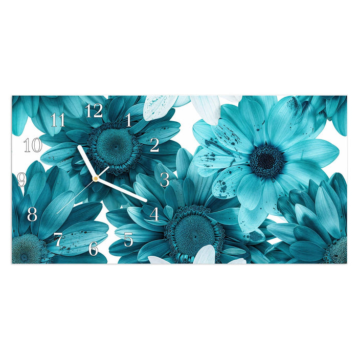 Wanduhr Blaue Blütenpracht aus Glas – Querformat 60 × 30 cm mit Ziffernblatt Klassisch