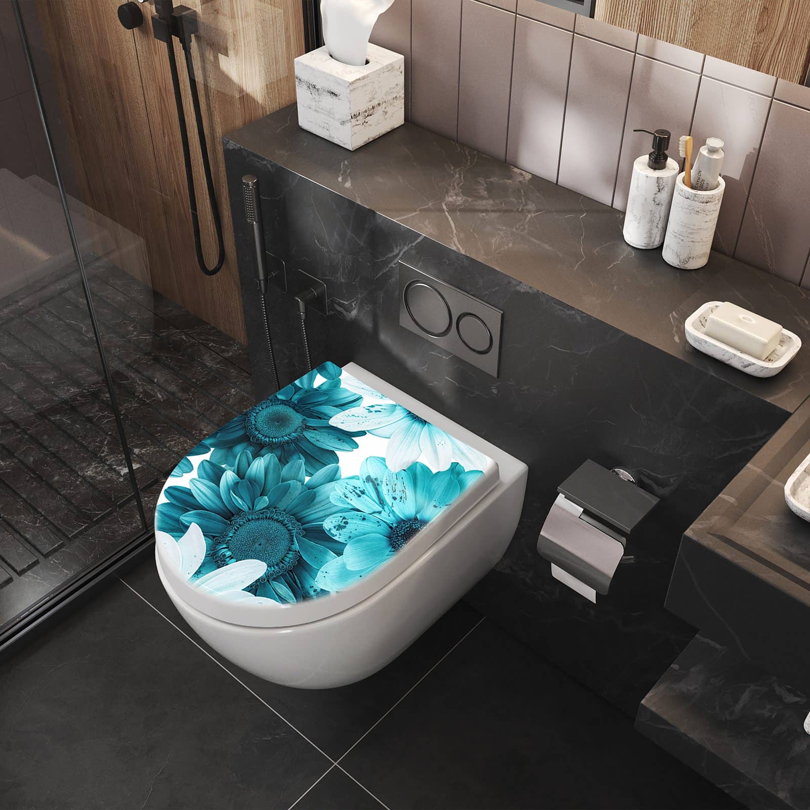 WC-Sitz mit Absenkautomatik Blaue Blütenpracht