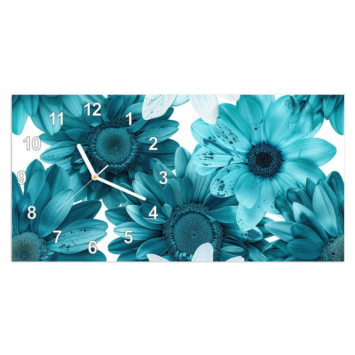 Wanduhr Blaue Blütenpracht aus Glas – Querformat 60 × 30 cm mit Ziffernblatt Modern