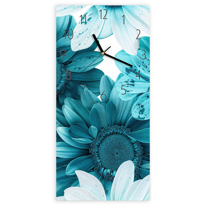 Wanduhr Blaue Blütenpracht aus Glas – Hochformat 30 × 60 cm mit Ziffernblatt Elegant