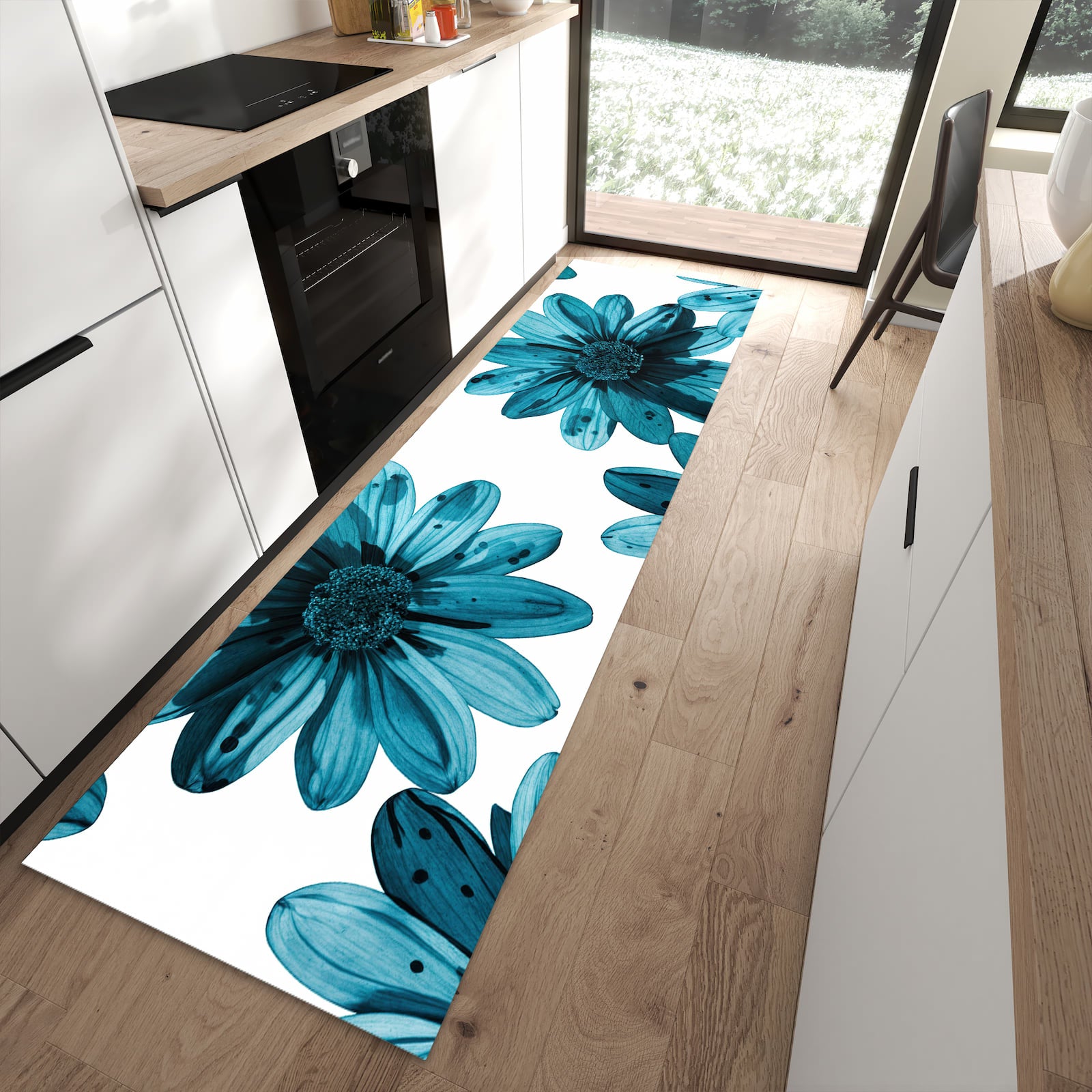 Langlebiger Küchenteppich mit Motiv Geblümt in moderner Küche