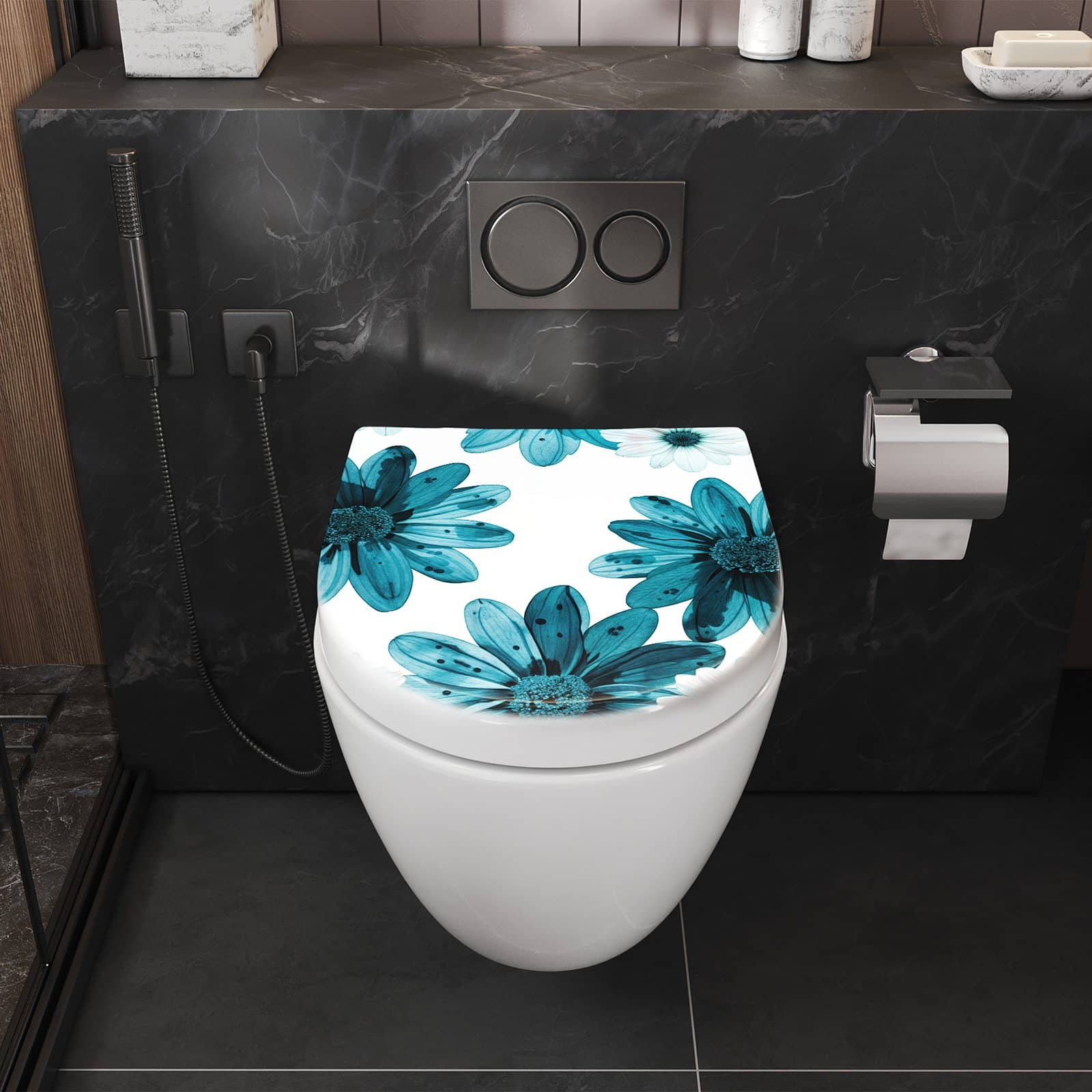 WC-Sitz mit Absenkautomatik Geblümt