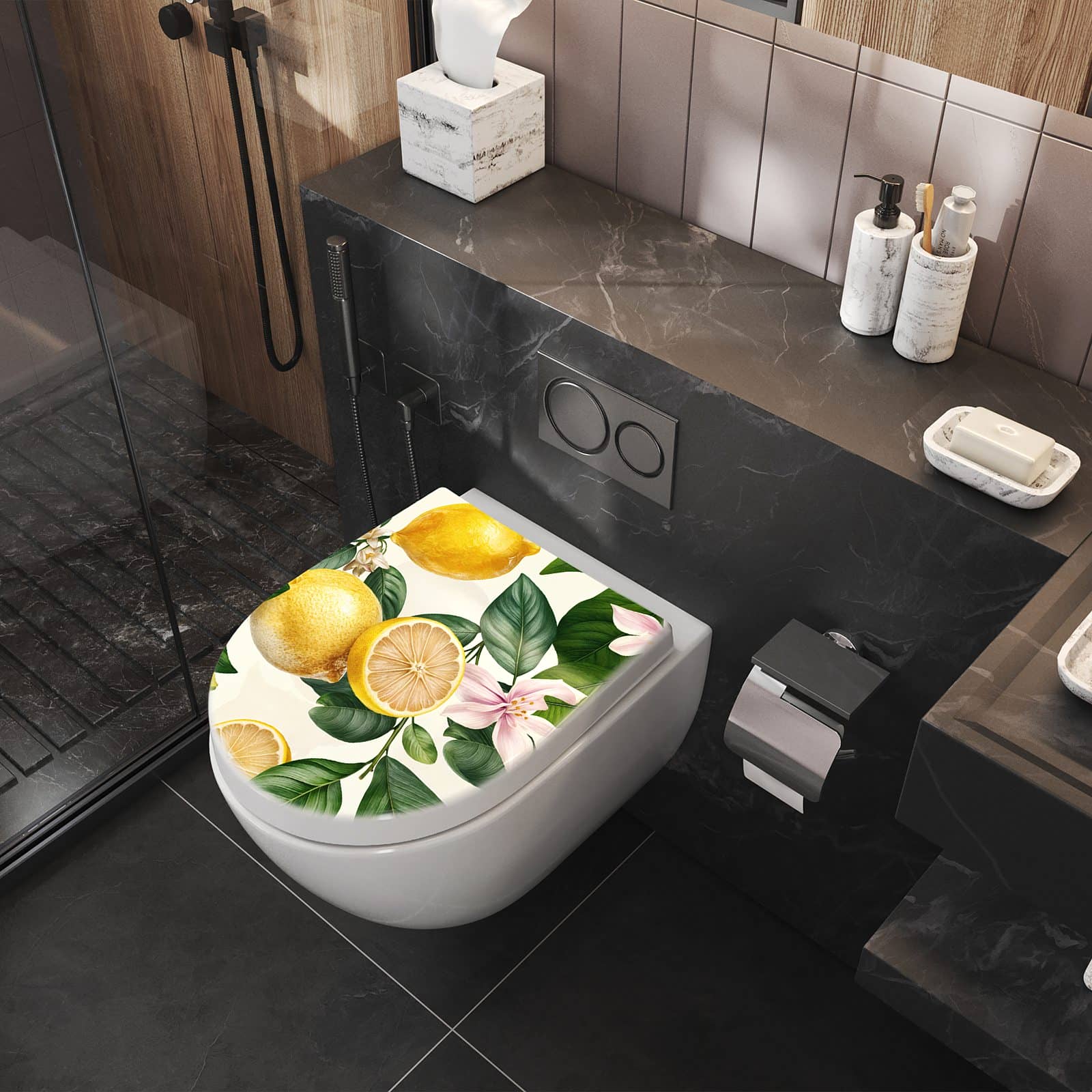 WC-Sitz mit Absenkautomatik Zitronenblumen