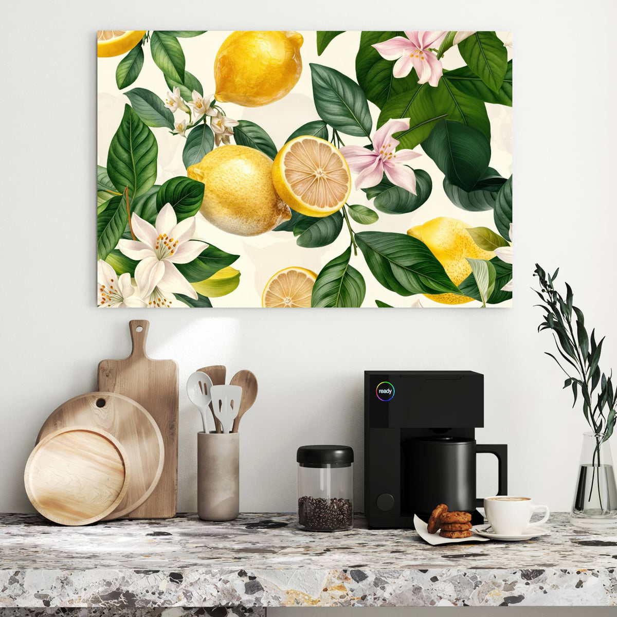 Metall Magnettafel - Zitronen und Blüten – Zitronen mit Blättern und Blüten