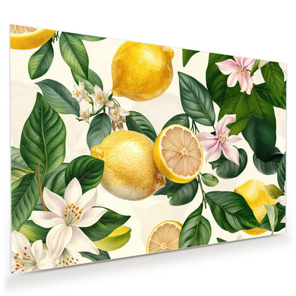 Wandbild mit dem Motiv Zitronen und Blüten