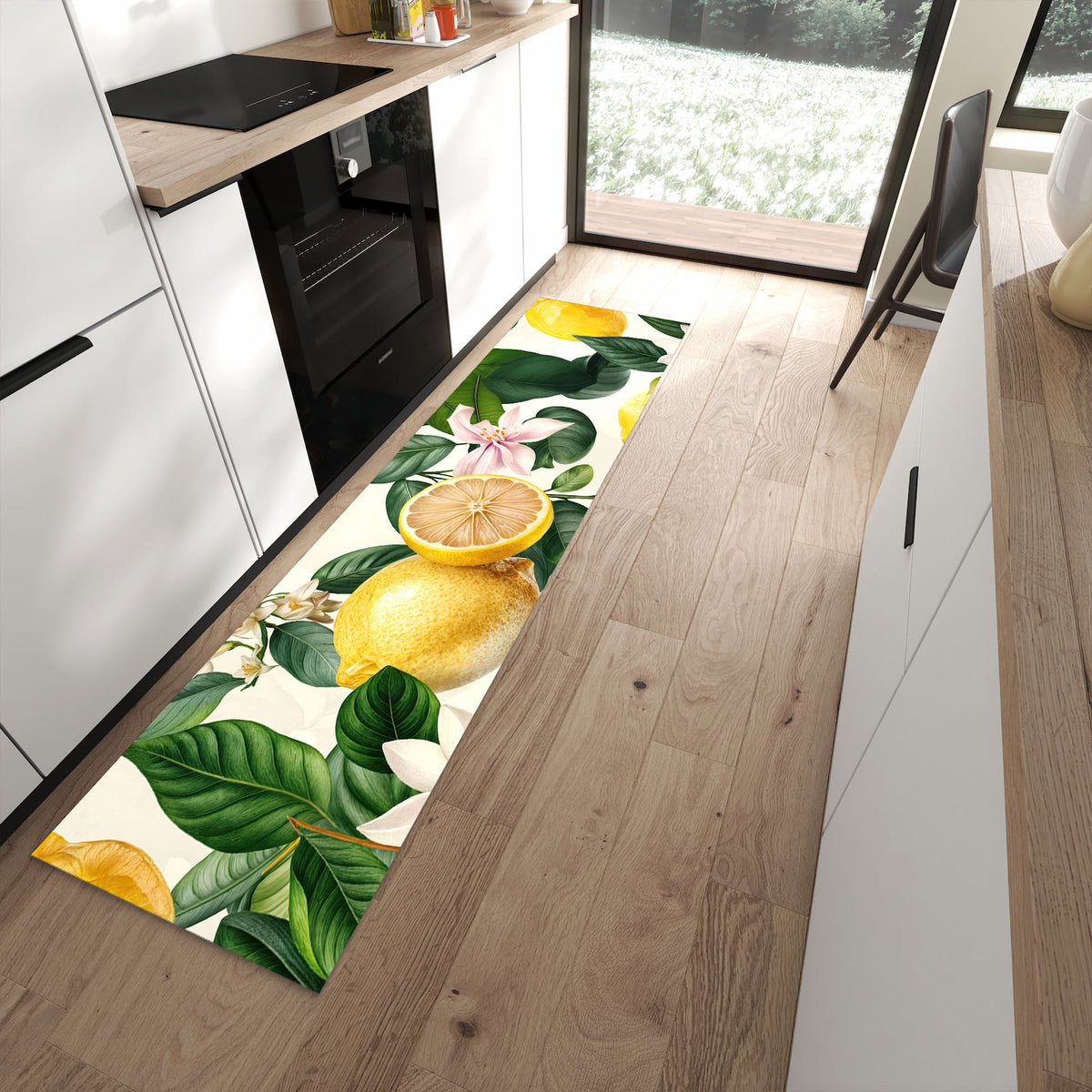 Küchenläufer - Zitronen und Blüten – Zitronen mit Blättern und Blüten