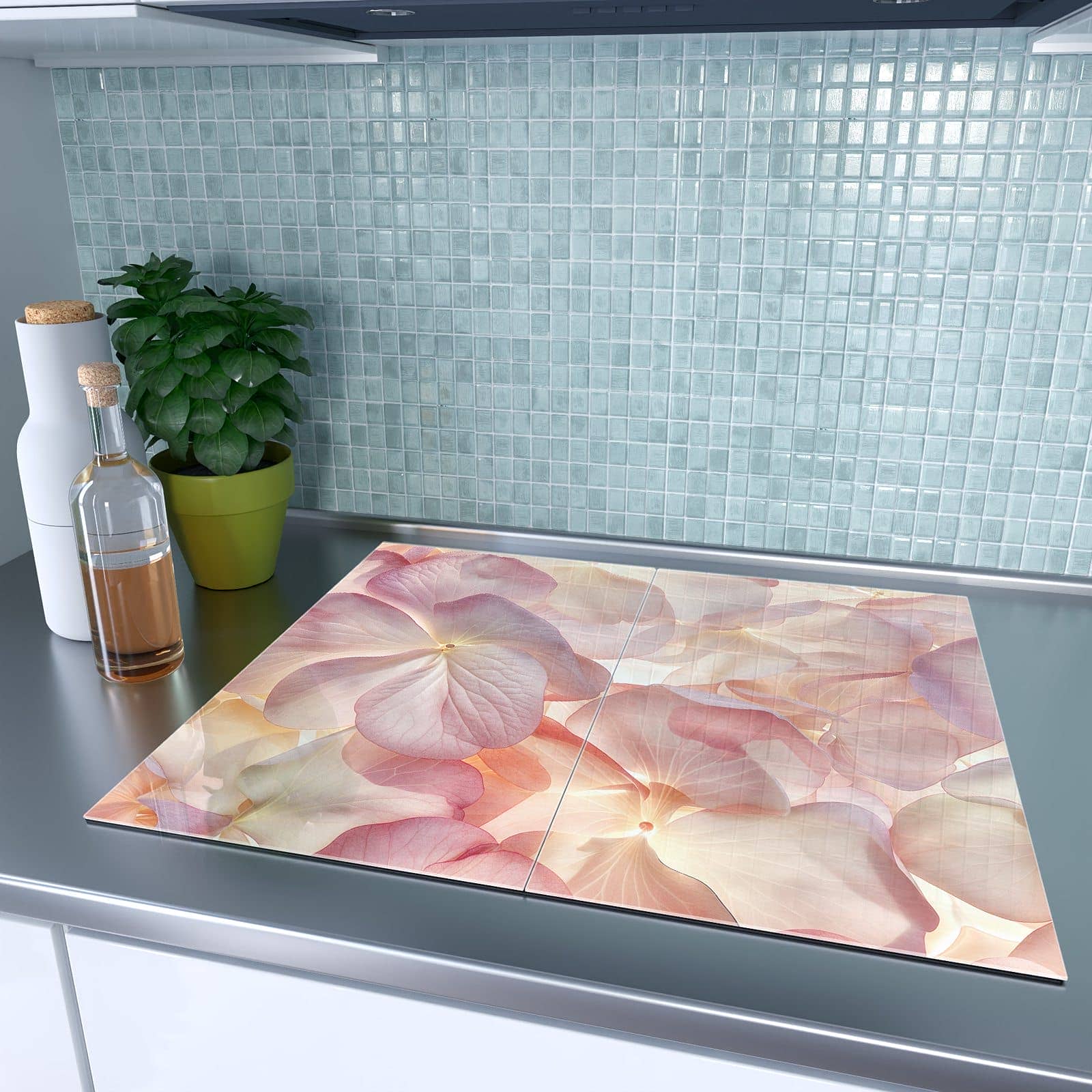 2-teilige Herdabdeckplatte mit Pastellblütenzauber-Motiv auf dem Ceranfeld