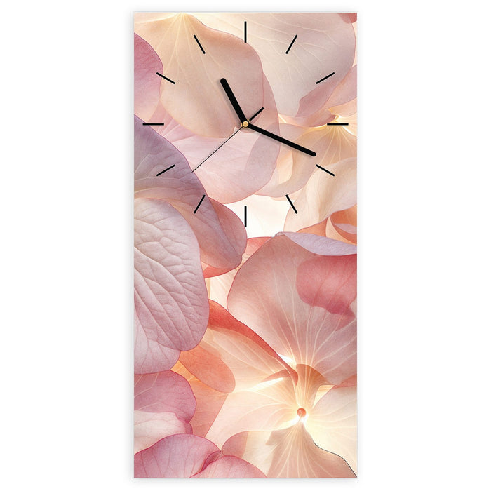 Wanduhr Pastellblütenzauber aus Glas – Hochformat 30 × 60 cm mit Ziffernblatt Linie