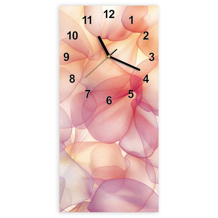 Wanduhr Zarte Blütenblätter aus Glas – Hochformat 30 × 60 cm mit Ziffernblatt Modern