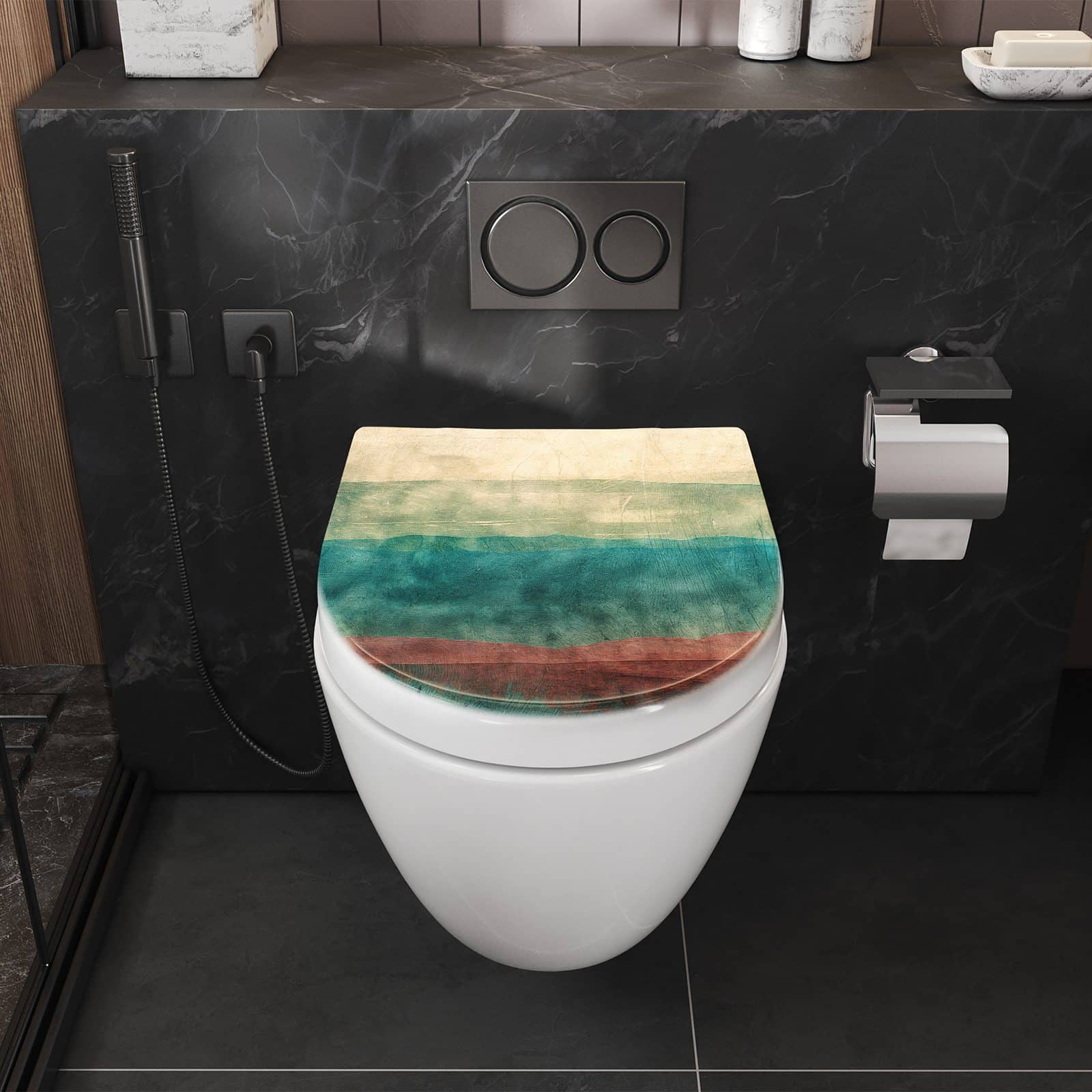 WC-Sitz mit Absenkautomatik Verwaschene Streifen