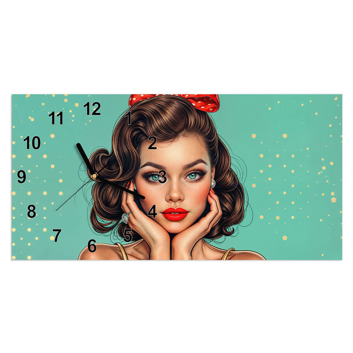Wanduhr Retro Schönheit aus Glas – Querformat 60 × 30 cm mit Ziffernblatt Modern