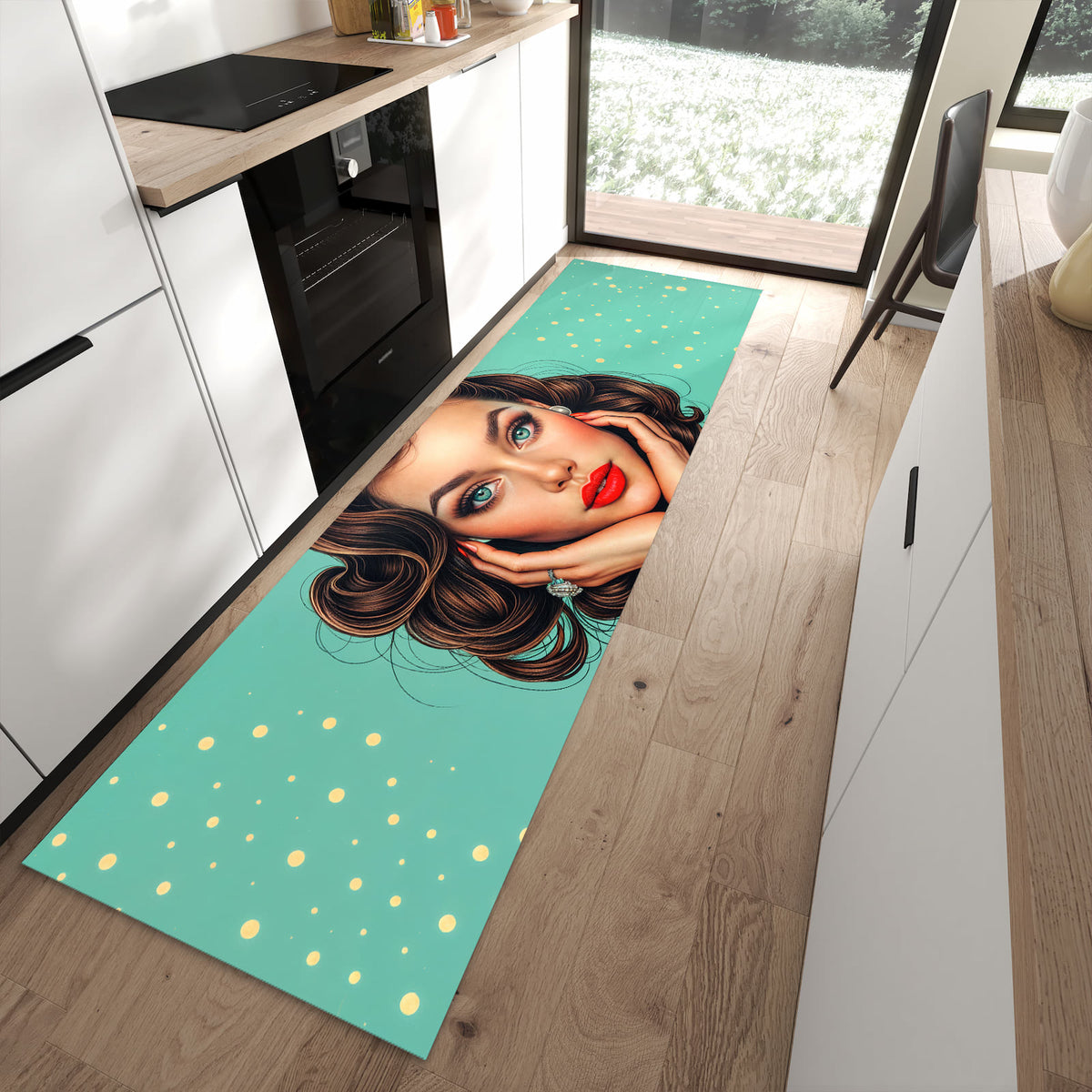 Küchenteppich mit Motiv Retro Schönheit für angenehmes Stehen in moderner Küche