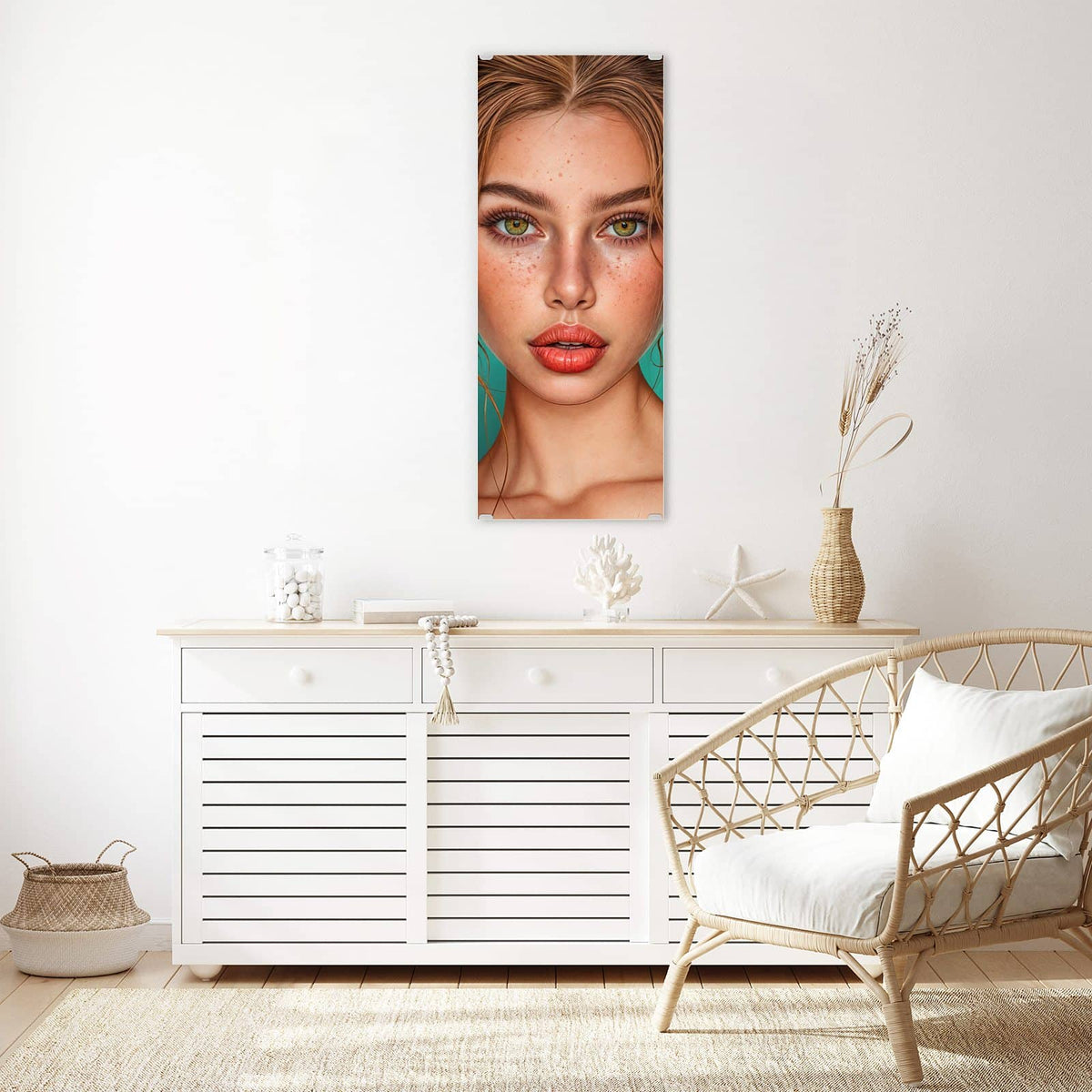 Wandbild - Frau mit Lutscher - Hochformat – Junge Frau mit buntem Lutscher