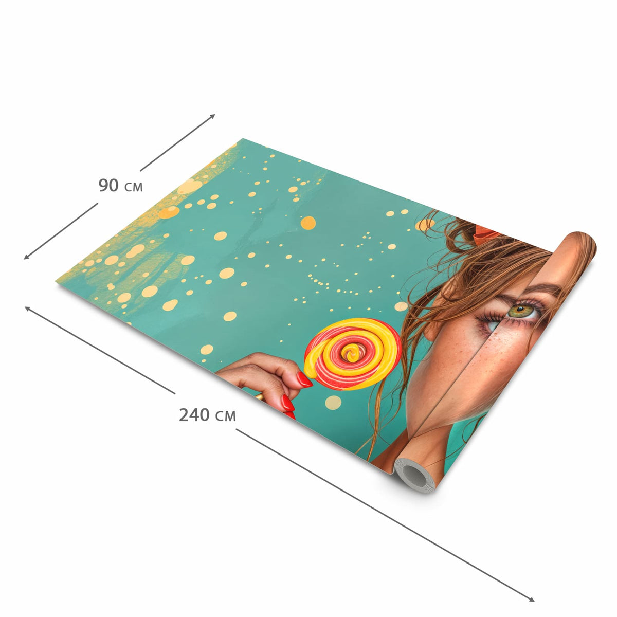 Geruchsneutraler rutschfester Küchenläufer mit Motiv Frau Mit Lollipop in der Größe 90x180 cm