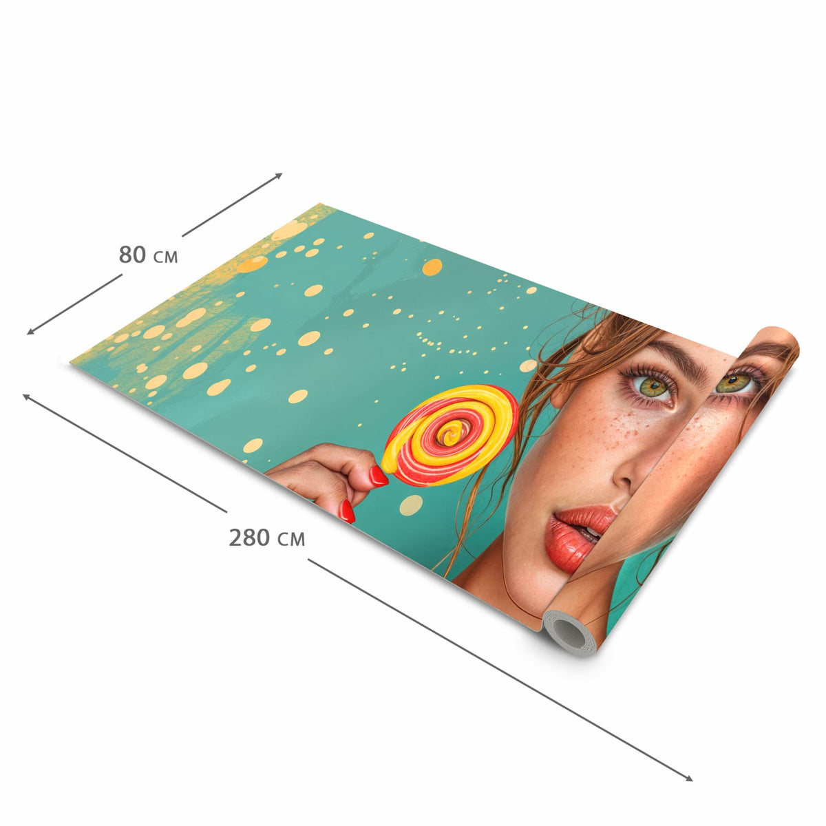Wasserabweisender rutschfester Küchenläufer mit Motiv Frau Mit Lollipop in der Grösse 90x180 cm