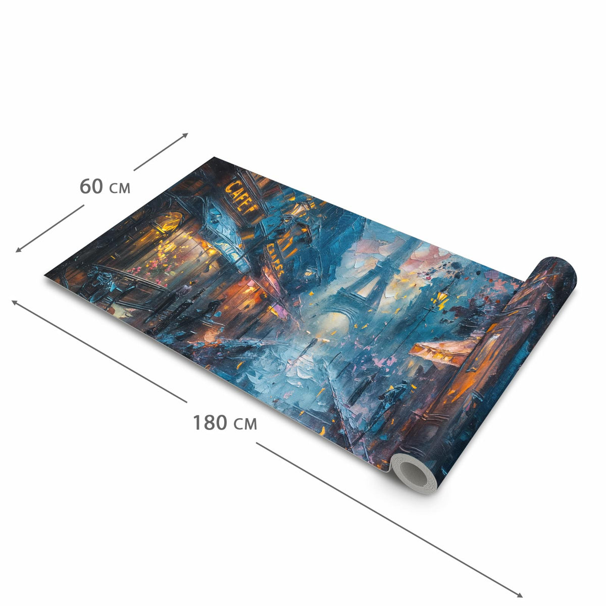 Rutschfester dünner Küchenteppich mit Motiv Pariser Nacht in der Größe 80x300 cm