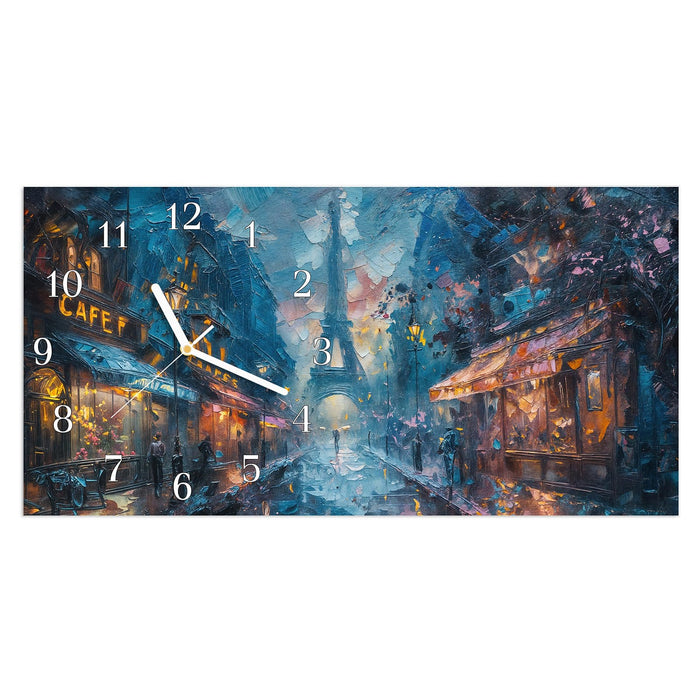 Wanduhr Pariser Nacht aus Glas – Querformat 60 × 30 cm mit Ziffernblatt Klassisch