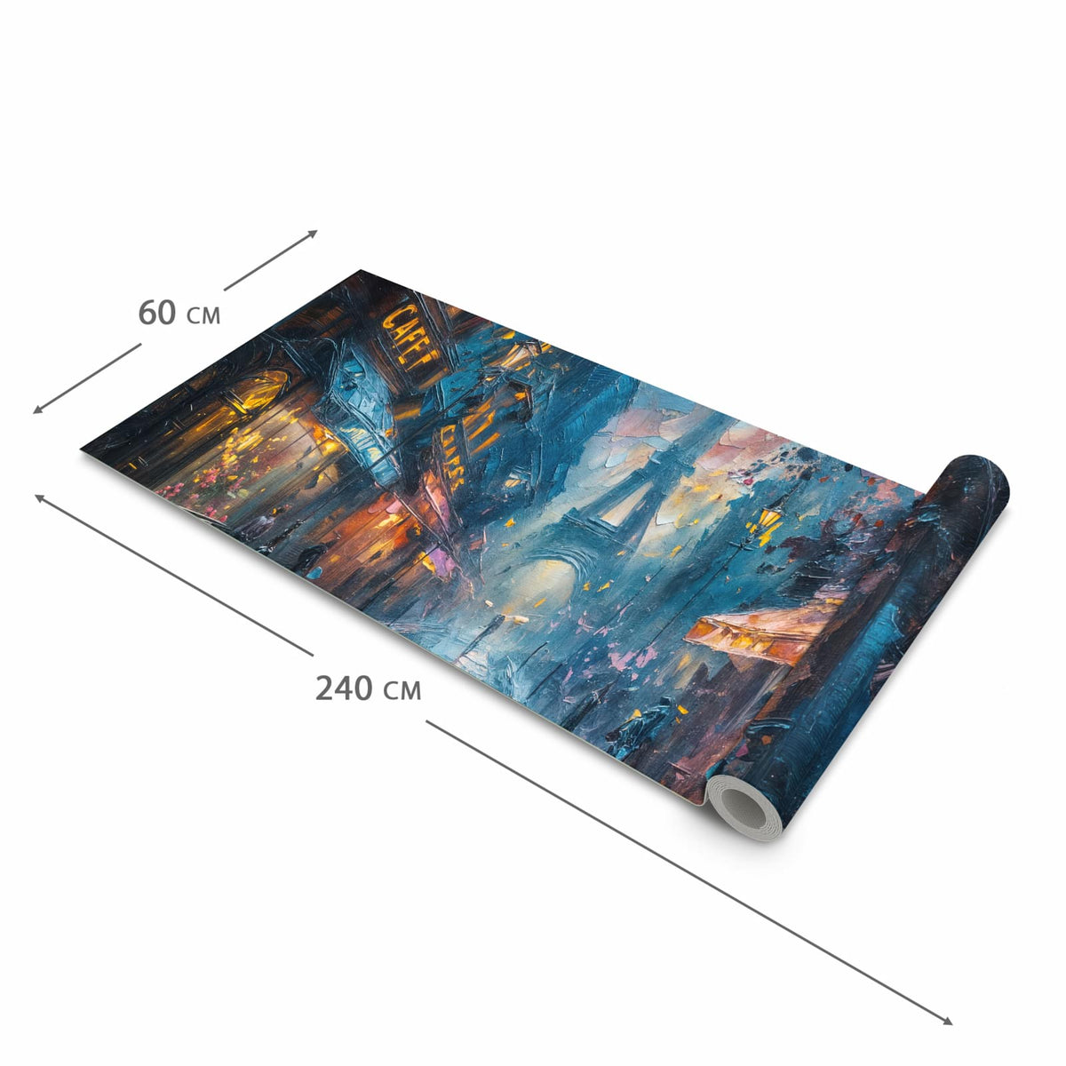 Waschbarer Teppich fürs Esszimmer mit Motiv Pariser Nacht in der Größe 80x300 cm