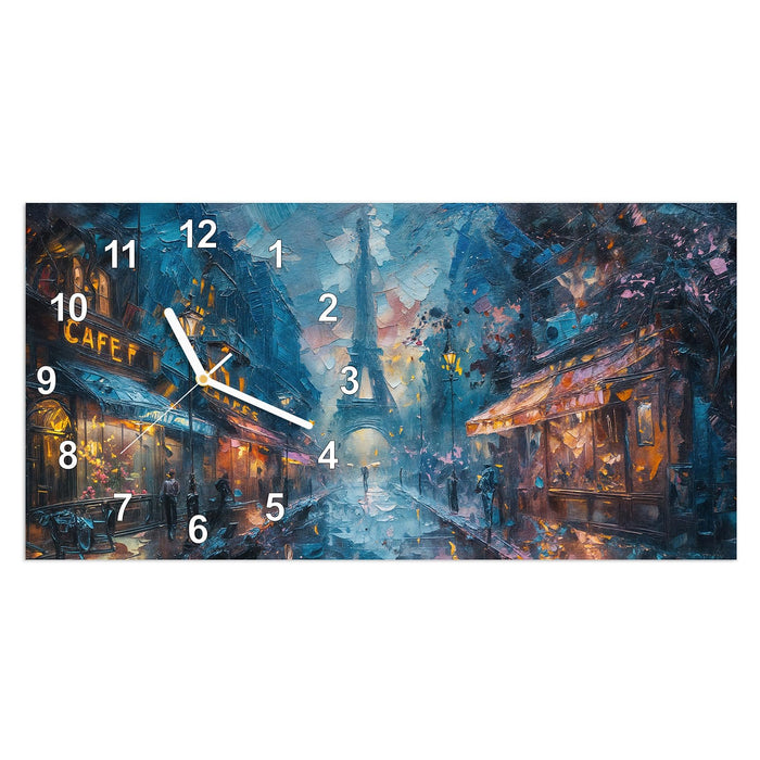Wanduhr Pariser Nacht aus Glas – Querformat 60 × 30 cm mit Ziffernblatt Modern