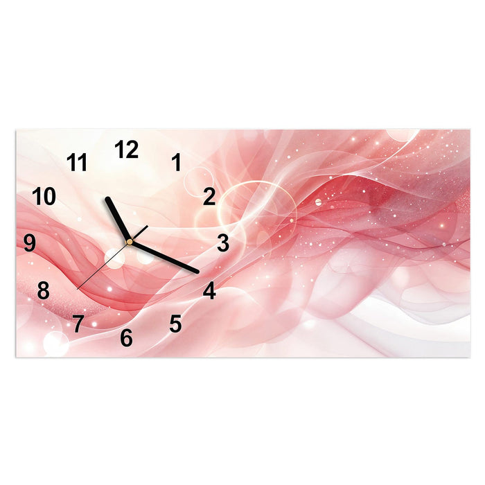 Wanduhr Rosa Seidenwellen aus Glas – Querformat 60 × 30 cm mit Ziffernblatt Modern