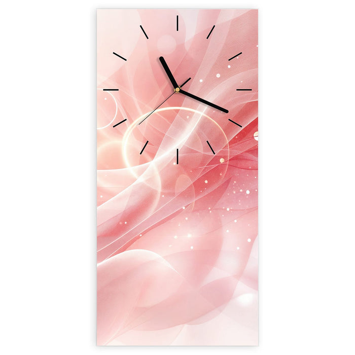 Wanduhr Rosa Seidenwellen aus Glas – Hochformat 30 × 60 cm mit Ziffernblatt Linie