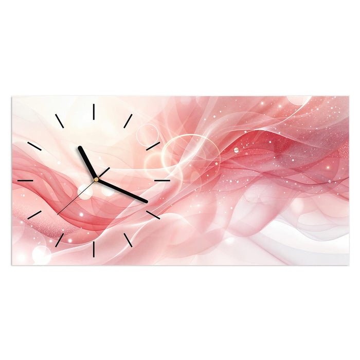 Wanduhr Rosa Seidenwellen aus Glas – Querformat 60 × 30 cm mit Ziffernblatt Linie