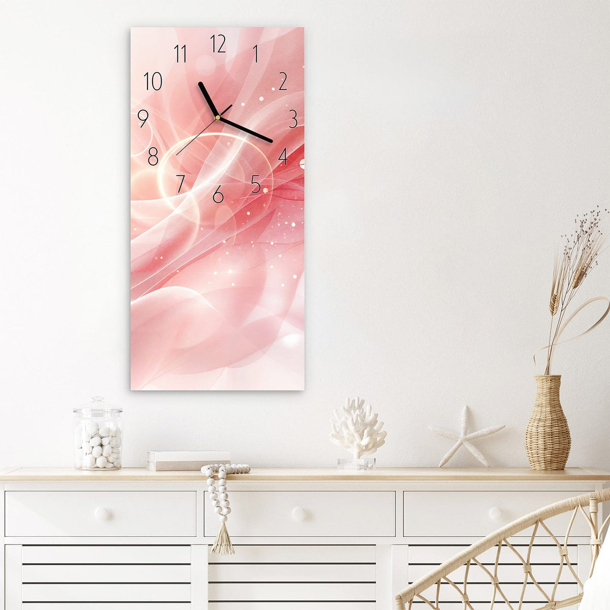 Wanduhr Rosa Seidenwellen aus Glas – Rosa Wellen wie Seide