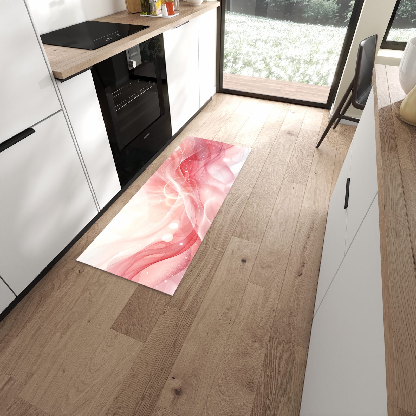 Bodenschonender Küchenläufer mit Motiv Wellen von Abstrakte in moderner Küche #grösse_60 x 150 cm