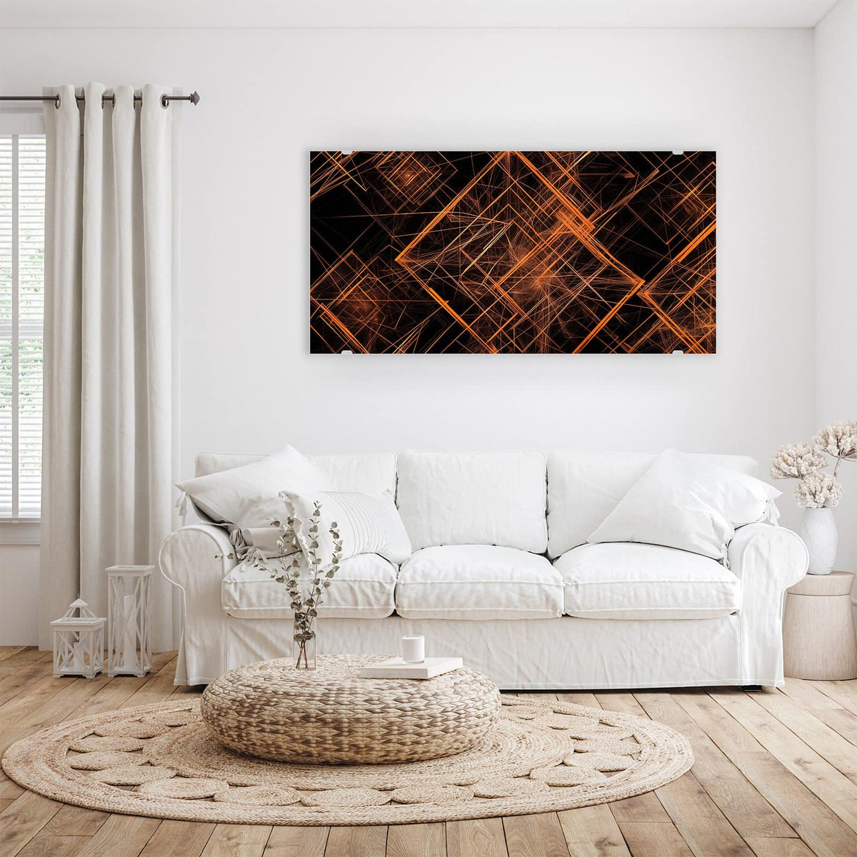 Wandbild - Orange Lichtlinien - Querformat – Orange Linien auf Schwarz