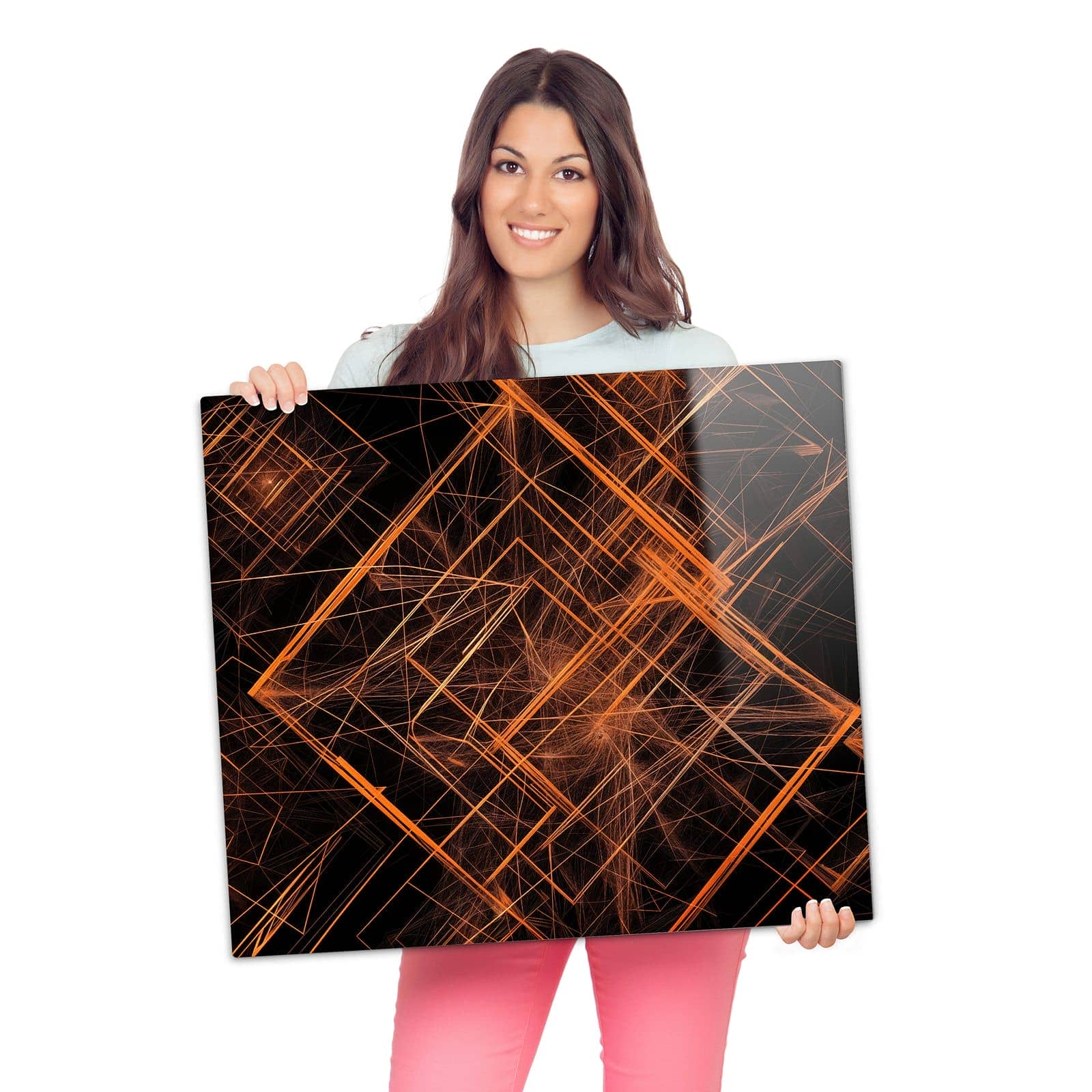 Herdabdeckplatte mit Geometrisches Muster Design-Motiv wird zur Größendarstellung gehalten