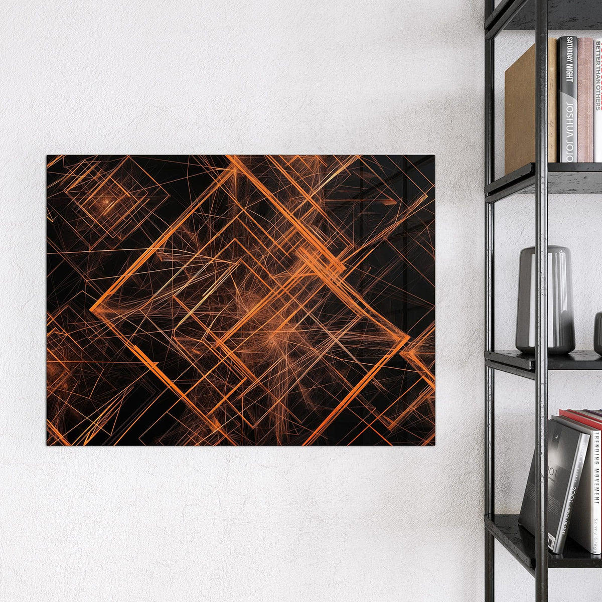 Glas Magnettafel - Orange Lichtlinien – Orange Linien auf Schwarz