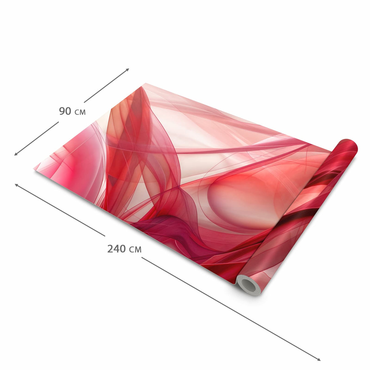 Küchenläufer Rote Schleier halb aufgerollt mit Maßangaben: Gesamtgröße 90 × 240 cm