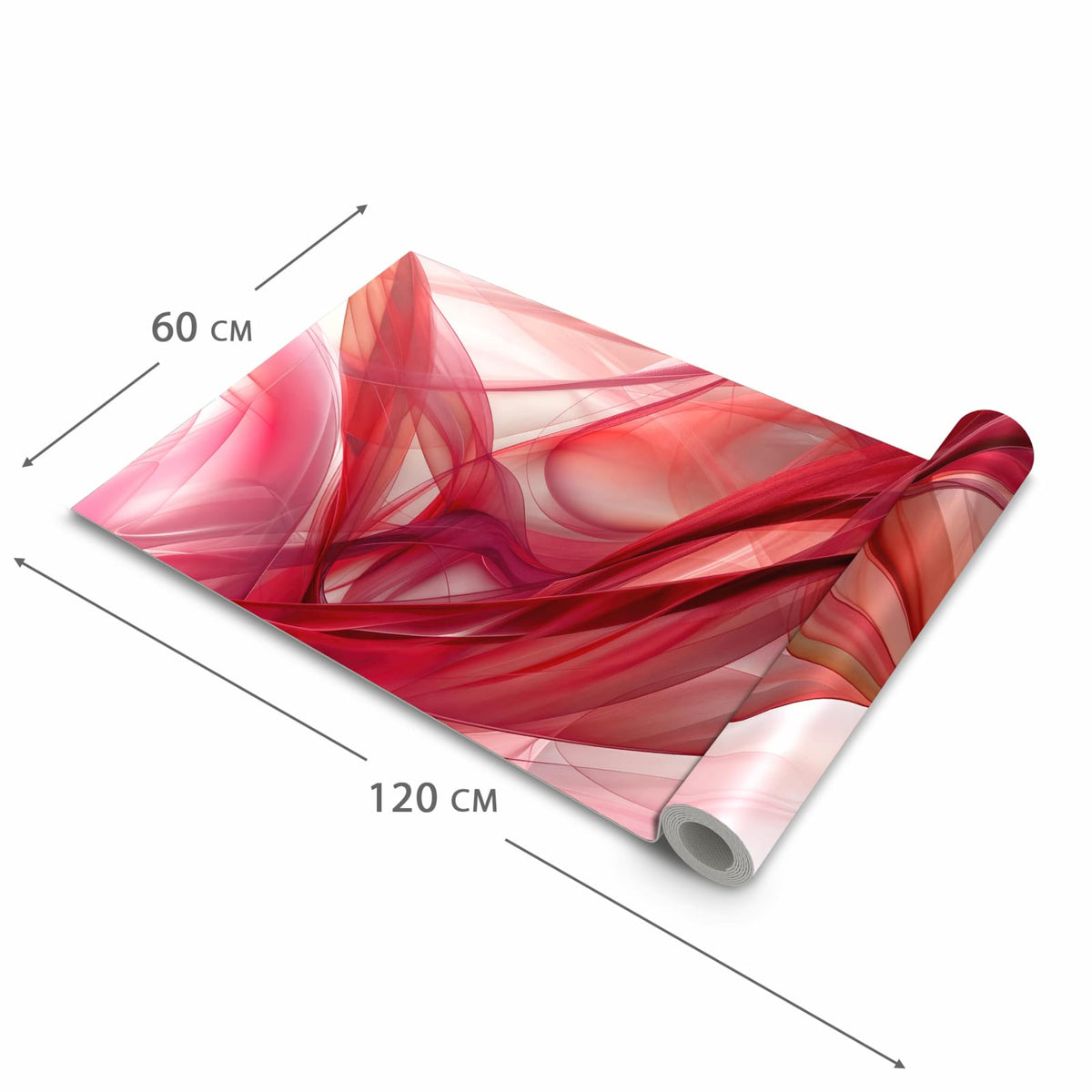 Küchenläufer Rote Schleier halb aufgerollt mit Maßangaben: Gesamtgröße 60 × 120 cm