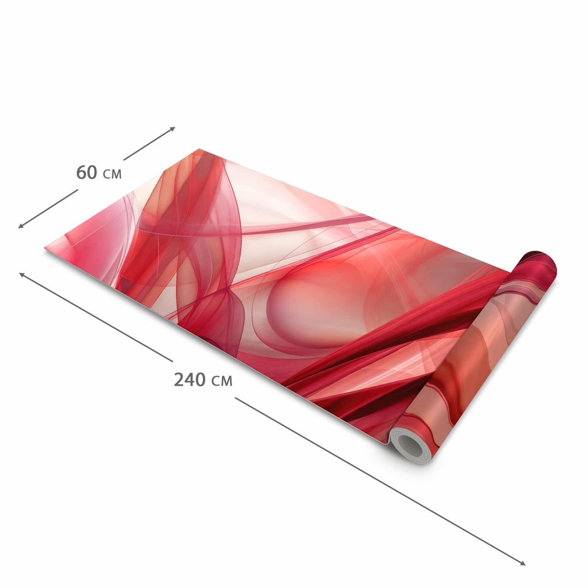 Küchenläufer Rote Schleier halb aufgerollt mit Maßangaben: Gesamtgröße 60 × 240 cm